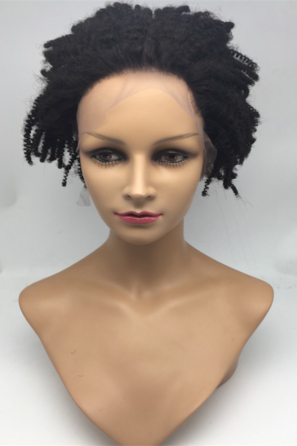 8 inch natural color 1B afro curl Indian vigin hair full lace wig