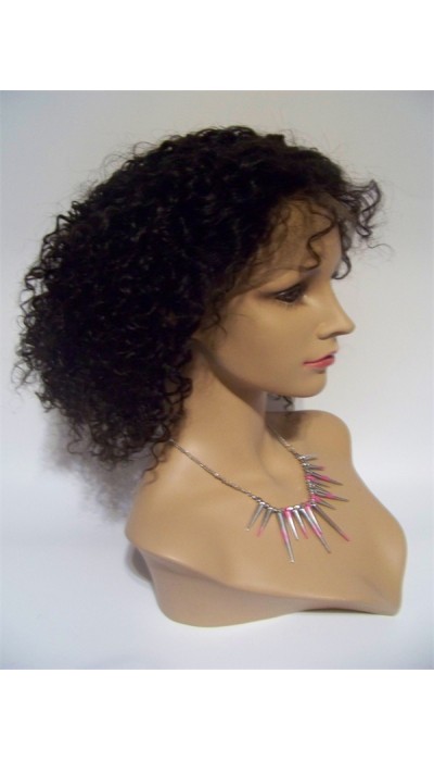 10 inch natural color 1B curly Indian vigin remy human hair full lace wig