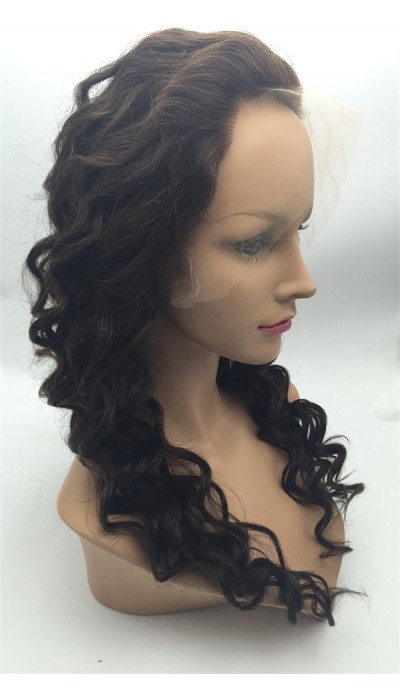 20inch natural color natural hairline beautiful spiral wave Indian remy human hair full lace wig shinewig