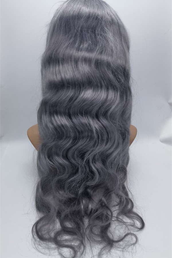 22inch dark gray body wavy Chinese remy hair full lace wig