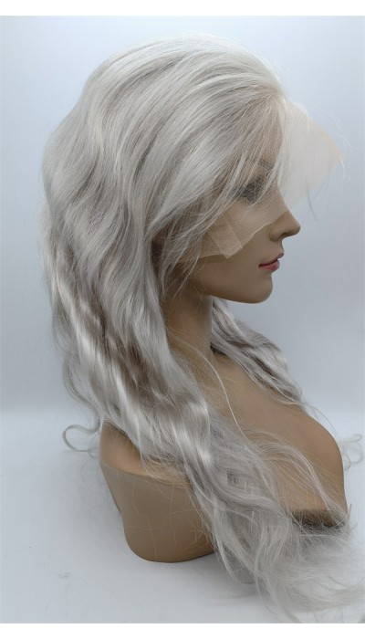 22inch white color body wavy Chinese remy hair full lace wig