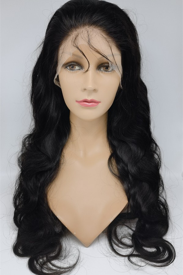 26inch natural black color body wave Chinese remy hair full lace wig shinewig