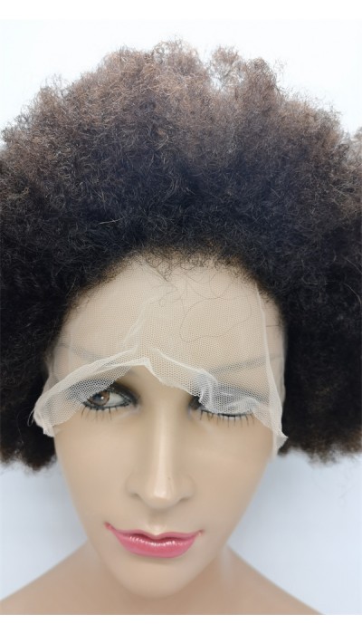 8 inch natural brown dark brown color kinky afro Chinese remy human hair full lace wig from shinewig