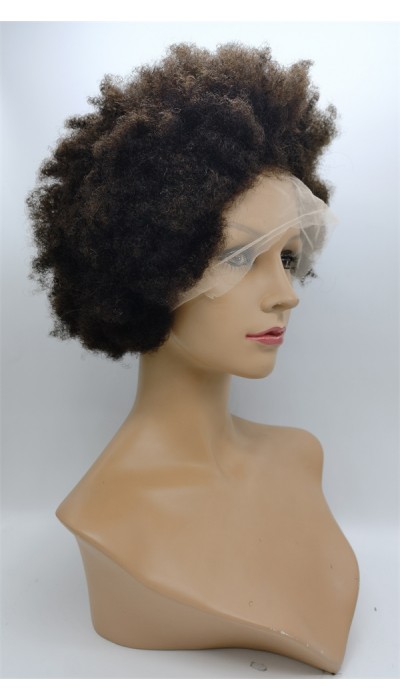 8 inch natural brown dark brown color kinky afro Chinese remy human hair full lace wig from shinewig