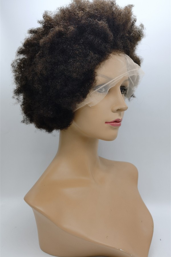 8 inch natural brown dark brown color kinky afro Chinese remy human hair full lace wig from shinewig