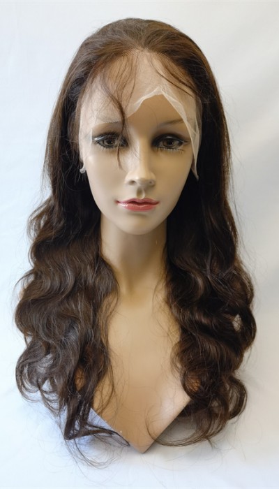 18inch dark brown color body wave Remy human hair full lace wig