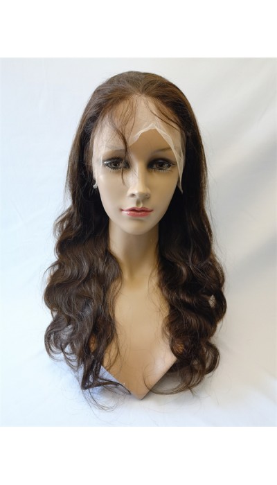 18inch dark brown color body wave Remy human hair full lace wig