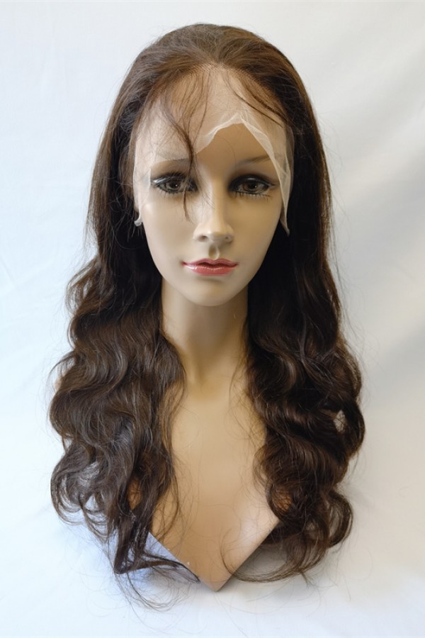 18inch dark brown color body wave Remy human hair full lace wig