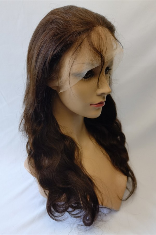 18inch dark brown color body wave Remy human hair full lace wig