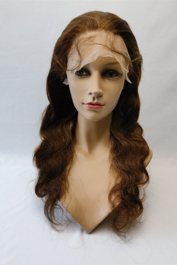 18inch medium brown color body wave Remy human hair full lace wig from shinewig