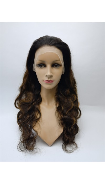 22inch piano balayage brown color body wave Chinese remy hair full lace wig shinewig