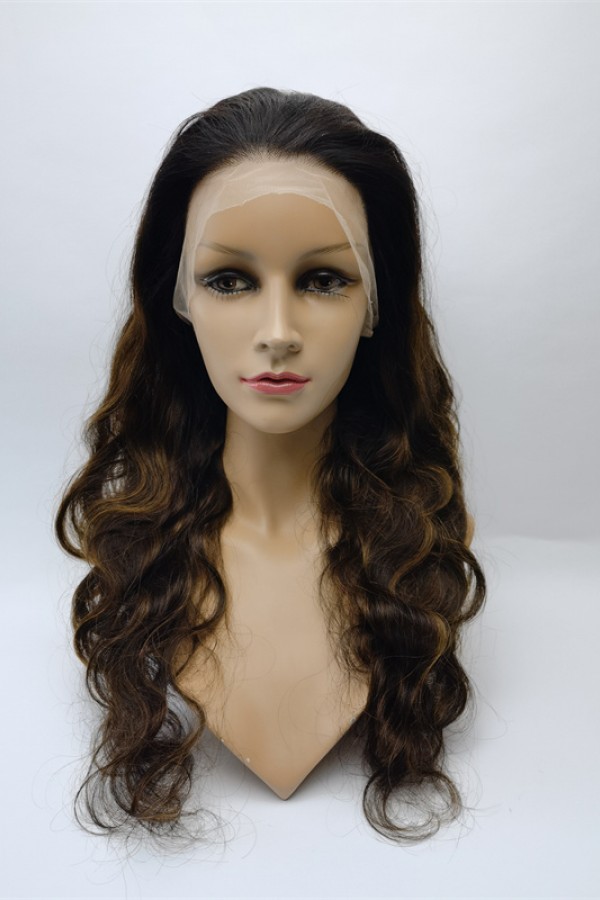 22inch piano balayage brown color body wave Chinese remy hair full lace wig shinewig