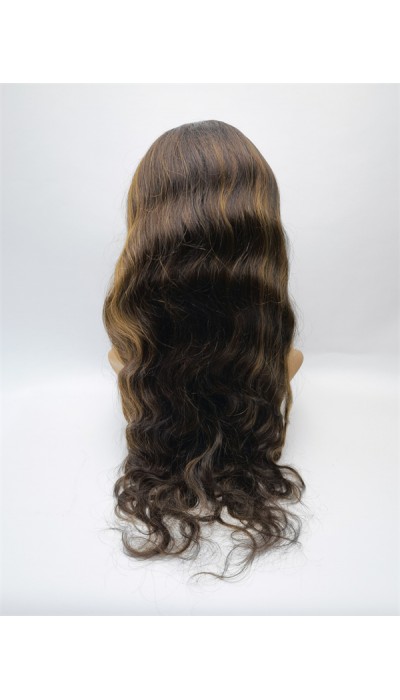 22inch piano balayage brown color body wave Chinese remy hair full lace wig shinewig