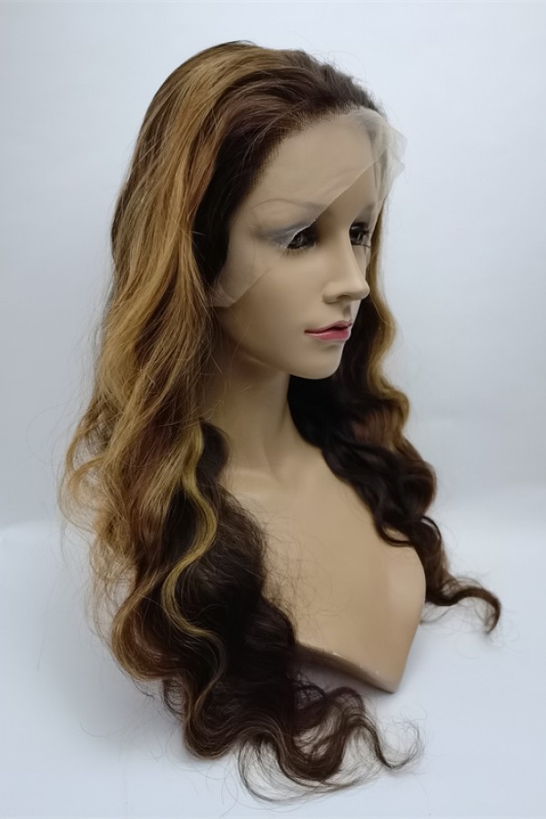 22inch piano balayage OMBRE HIGHLIGHTS color body wave Chinese remy hair full lace wig shinewig