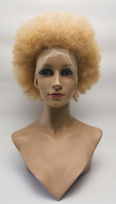10 inch blonde kinky afro Chinese remy human hair full lace wig from shinewig