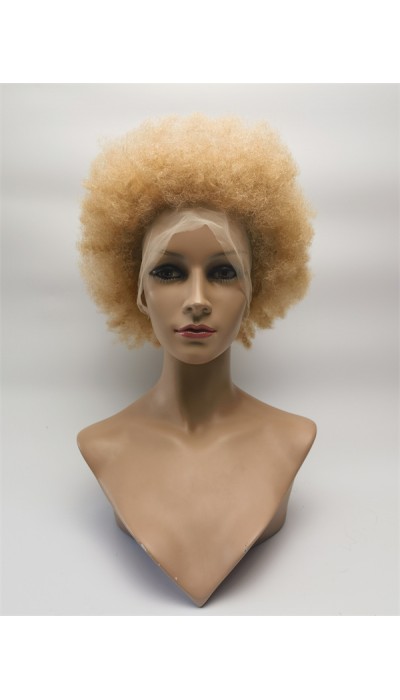 10 inch blonde kinky afro Chinese remy human hair full lace wig from shinewig