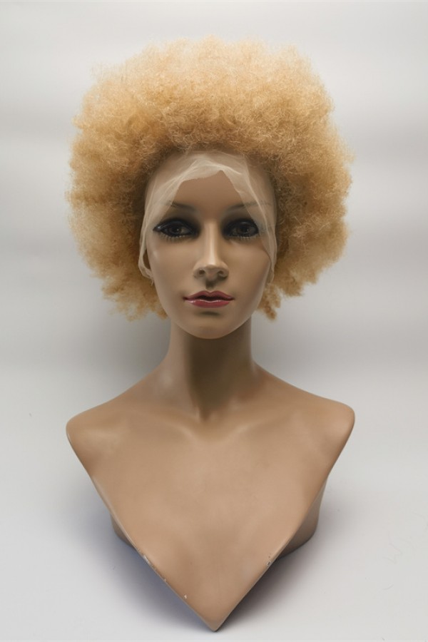 10 inch blonde kinky afro Chinese remy human hair full lace wig from shinewig