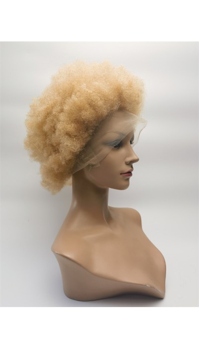 10 inch blonde kinky afro Chinese remy human hair full lace wig from shinewig