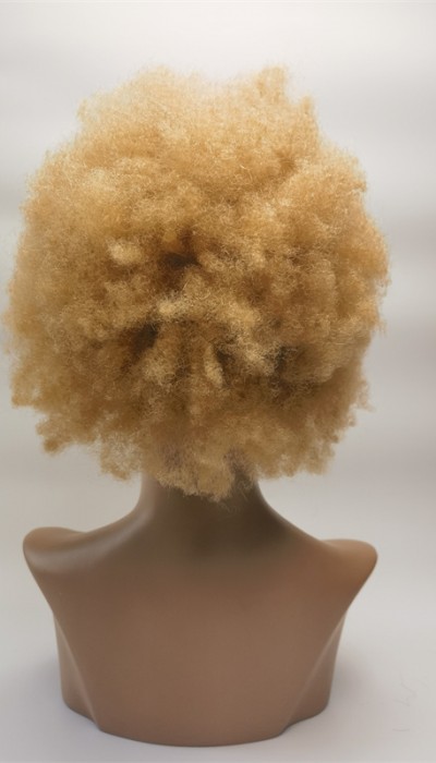 10 inch blonde kinky afro Chinese remy human hair full lace wig from shinewig