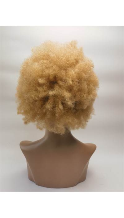 10 inch blonde kinky afro Chinese remy human hair full lace wig from shinewig