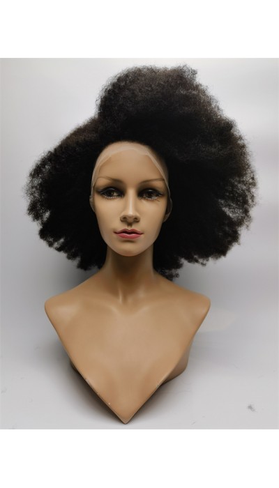 18inch natural color kinky afro Chinese Remy human hair full lace wig from shinewig