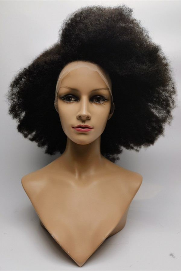 18inch natural color kinky afro Chinese Remy human hair full lace wig from shinewig