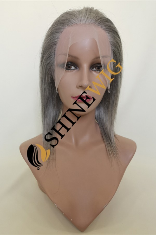 8inch Silver dark gray white color full lace wig from shinewig