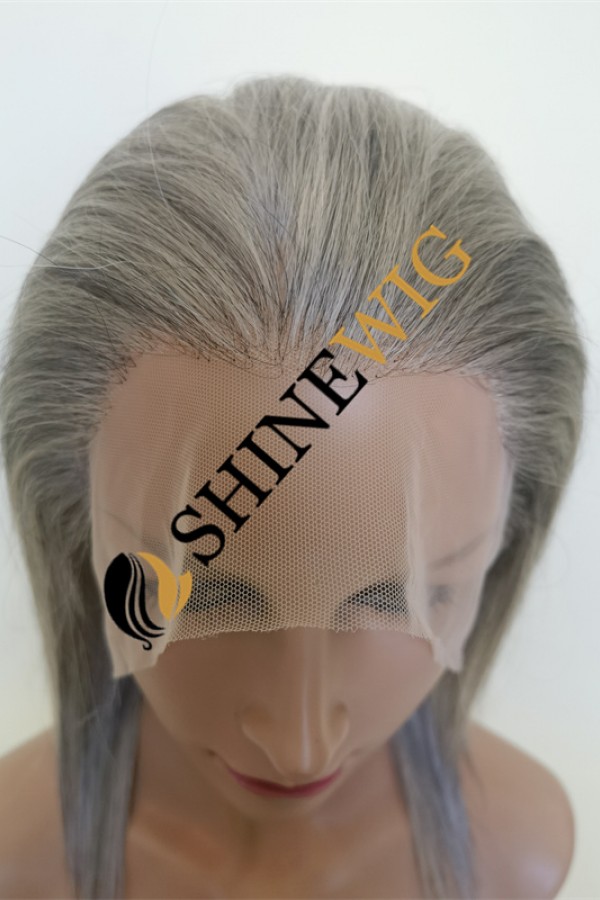 8inch Silver dark gray white color full lace wig from shinewig