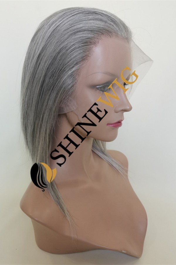 8inch Silver dark gray white color full lace wig from shinewig