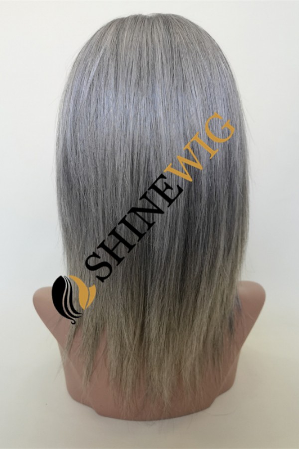 8inch Silver dark gray white color full lace wig from shinewig