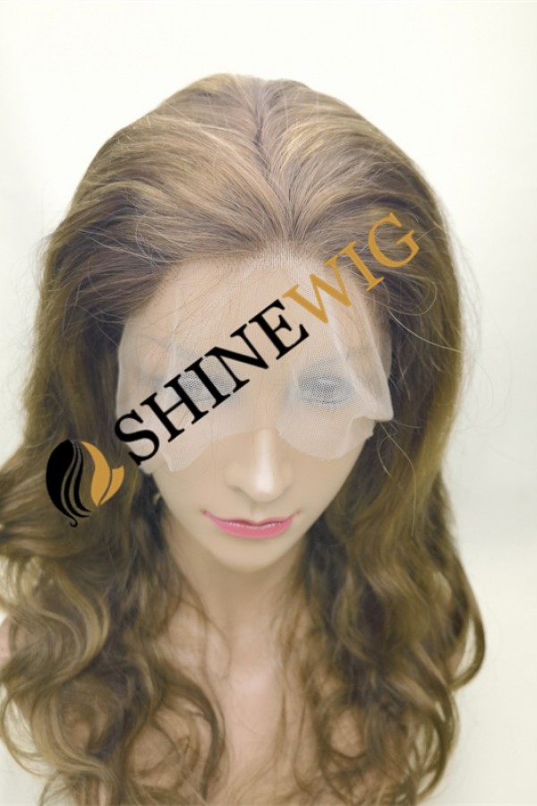 18inch HIGHLIGHT BROWN color body wave Remy human hair full lace wig from shinewig