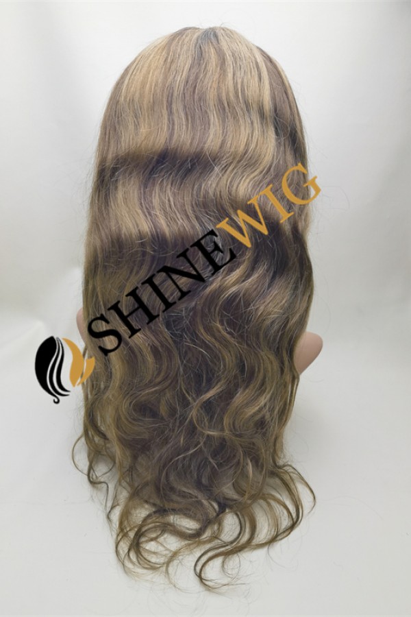 18inch HIGHLIGHT BROWN color body wave Remy human hair full lace wig from shinewig