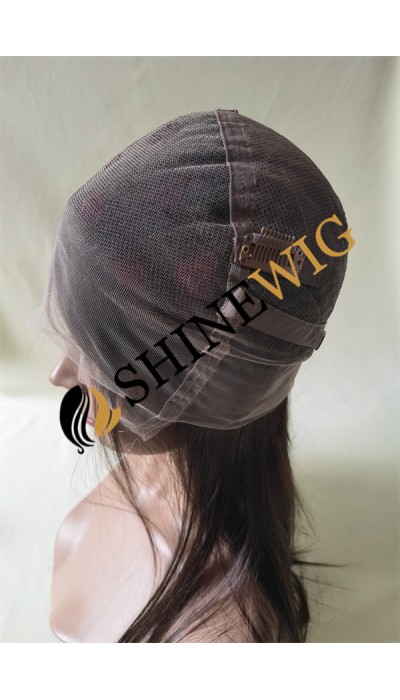 16inch BROWN and wine 99J highlights color silk straight human hair natural full lace wig