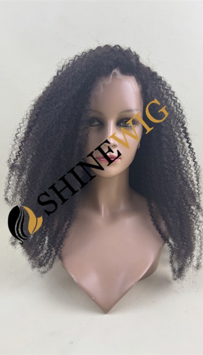 22inch remy human hair natural black color kinky curly HD full lace wig from shinewig