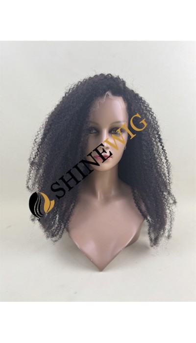 22inch remy human hair natural black color kinky curly HD full lace wig from shinewig