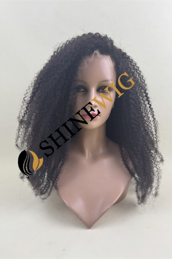 22inch remy human hair natural black color kinky curly HD full lace wig from shinewig