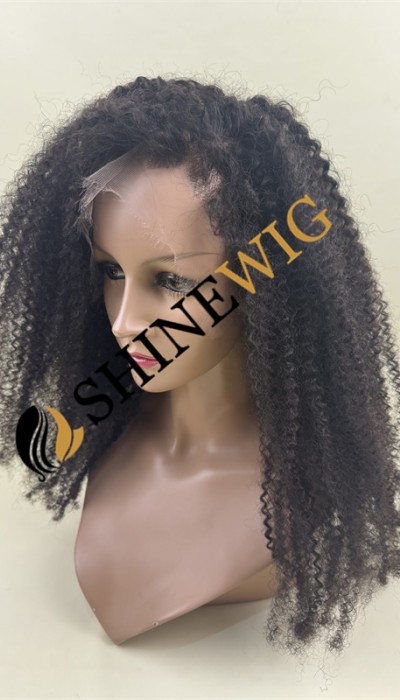 22inch remy human hair natural black color kinky curly HD full lace wig from shinewig
