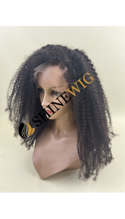 22inch remy human hair natural black color kinky curly HD full lace wig from shinewig