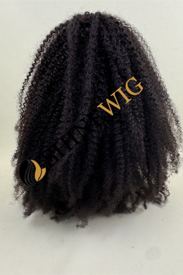 22inch remy human hair natural black color kinky curly HD full lace wig from shinewig