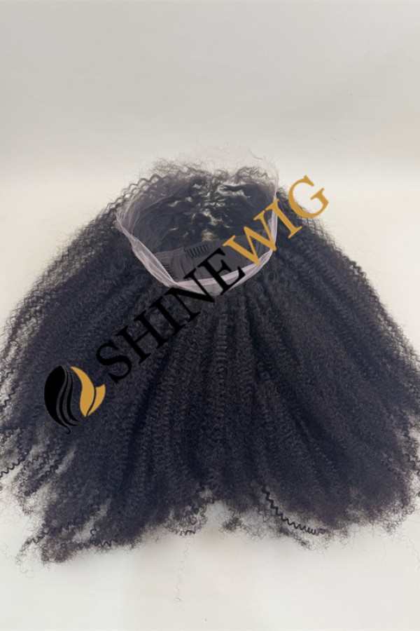 22inch remy human hair natural black color kinky curly HD full lace wig from shinewig