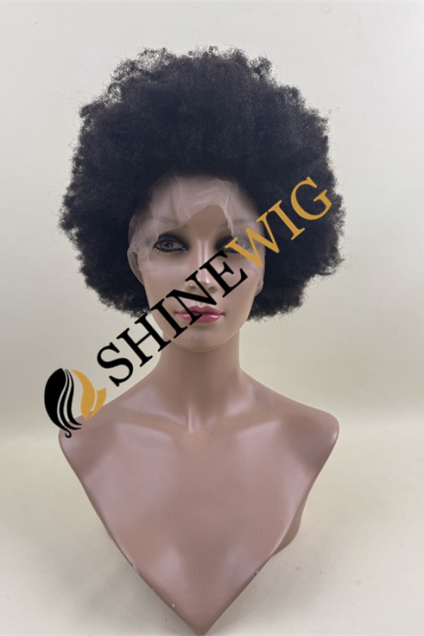 12 inch natural black kinky afro  Chinese remy human hair FULL LACE WIG from shinewig