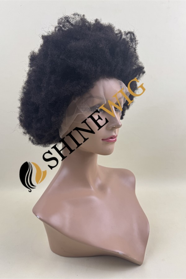 12 inch natural black kinky afro  Chinese remy human hair FULL LACE WIG from shinewig