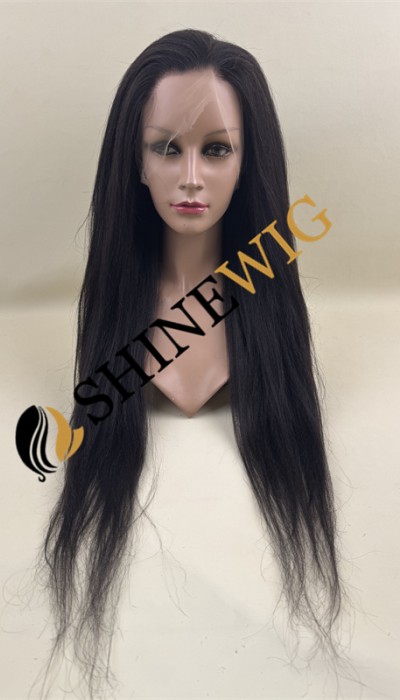 24inch natural black color yaki straight Chinese remy hair full lace wig from shinewig