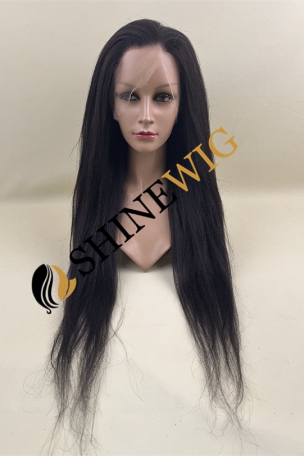 24inch natural black color yaki straight Chinese remy hair full lace wig from shinewig