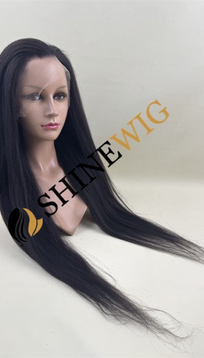 24inch natural black color yaki straight Chinese remy hair full lace wig from shinewig