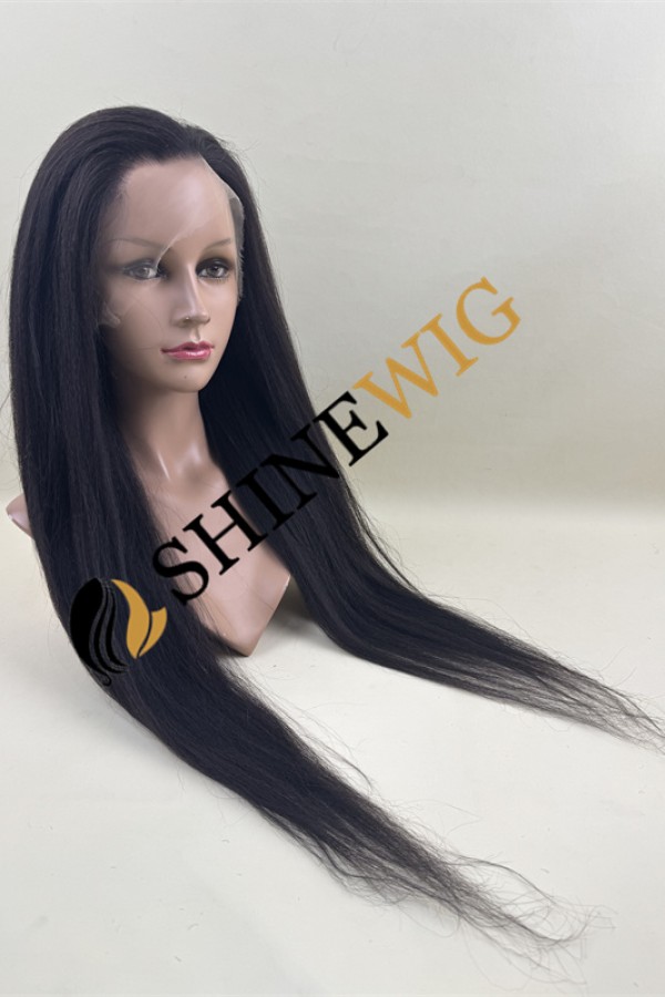24inch natural black color yaki straight Chinese remy hair full lace wig from shinewig