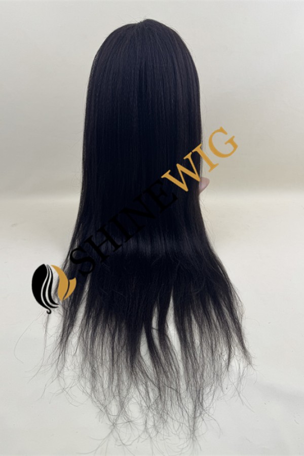 24inch natural black color yaki straight Chinese remy hair full lace wig from shinewig