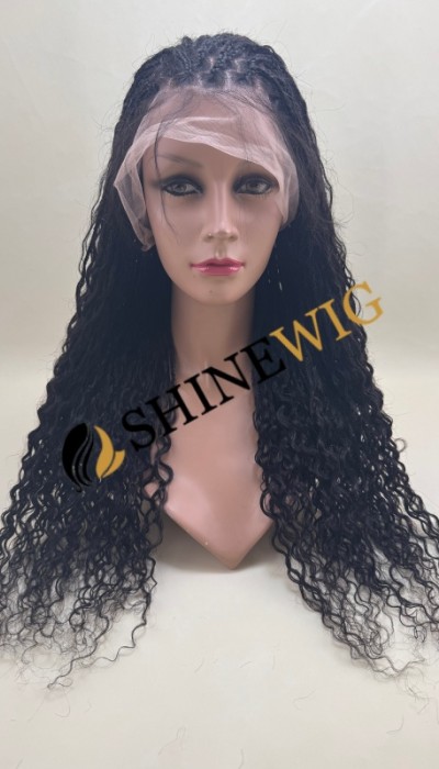 24inch natural black color braided curly human hair full lace wig from shinewig
