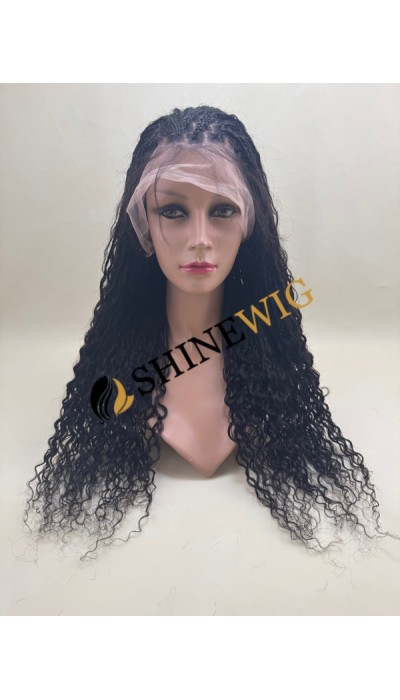 24inch natural black color braided curly human hair full lace wig from shinewig