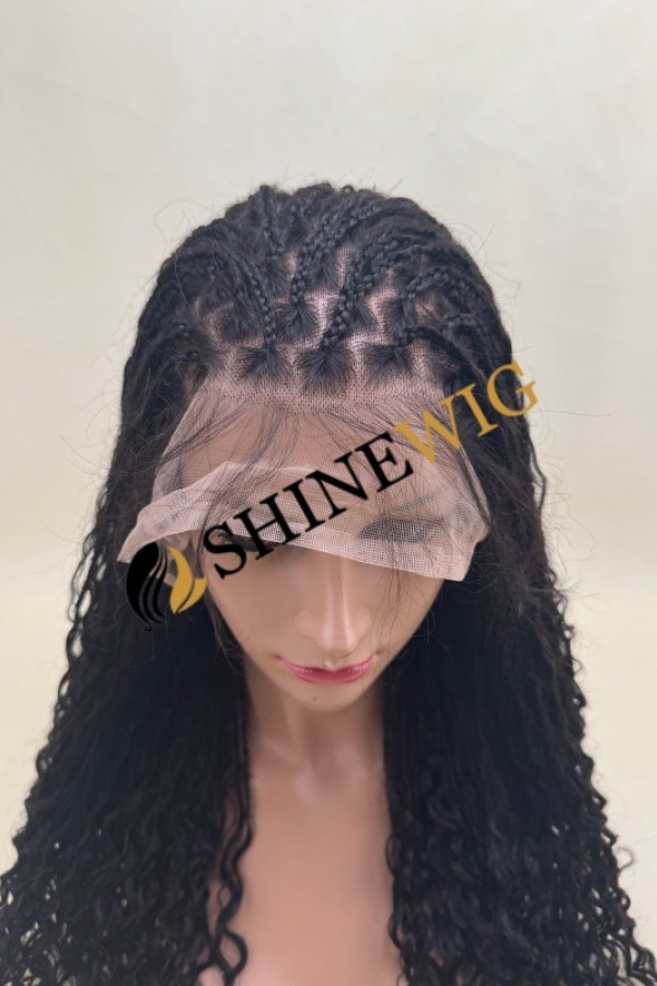 24inch natural black color braided curly human hair full lace wig from shinewig